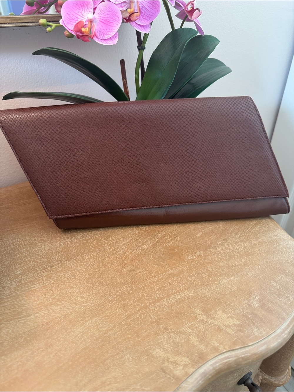 Vintage Brown Leather Asymmetrical Clutch